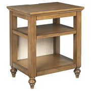 Benzara Wooden Accent Table with 2 Open Shelves and 2 USB Ports, Brown
