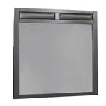Benzara Wooden Rectangular Frame Mirror with Leatherette Insert, Dark Gray