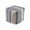 Benzara Polyester Pouf with Geometric Beaded Details, Blue and White
