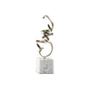 Benzara Twisted Scrolled Metal Sculpture with Marble Base, Champagne Gold and White