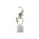 Benzara Twisted Scrolled Metal Sculpture with Marble Base, Champagne Gold and White
