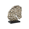 Benzara Grid Design Metal Frame Horse Sculpture with Stable Base, Gold and Black
