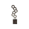 Benzara Stacked Ring Design Sculpture with Block Base, Silver and Black