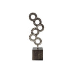 Benzara Stacked Ring Design Sculpture with Block Base, Silver and Black
