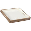 Benzara Square Wooden Enameled Tray with Cut Out Handles, Brown and White