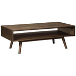 Benzara Wooden Cocktail Table with Open Bottom Shelf and Angled Legs, Brown