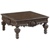 Benzara Traditional Square Wooden Cocktail Table with Carved Details, Brown