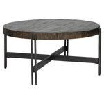 Benzara Round Cocktail Table with Tubular Metal Base, Brown and Gray