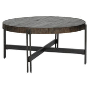 Benzara Round Cocktail Table with Tubular Metal Base, Brown and Gray