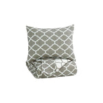 Benzara 3 Piece Queen Comforter Set with Quatrefoil Design, Gray and White