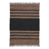 Benzara Hand Woven Fabric Rug with Stripes and Fringes, Medium, Black and Brown