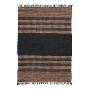 Benzara Hand Woven Fabric Rug with Stripes and Fringes, Medium, Black and Brown