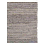 Benzara Fabric and Leatherette Rug with Braided Design, Large, Gray and Beige
