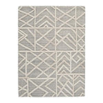 Benzara Rectangular Rug with Geometric Pattern and Woolen Pile, Medium, Gray