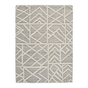 Benzara Rectangular Rug with Geometric Pattern and Woolen Pile, Medium, Gray