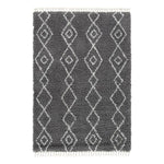 Benzara Polypropylene Rug with Tied Fringes and Diamond Pattern, Medium, Gray