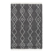 Benzara Polypropylene Rug with Tied Fringes and Diamond Pattern, Medium, Gray
