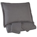Benzara 3 Piece Fabric King Coverlet Set with Vertical Channel Stitching, Gray