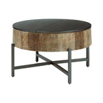 Benzara 19" Wood and Metal Lid Top Round Cocktail Table, Gray and Brown