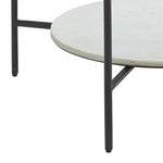 Benzara Glass Top Round Cocktail Table with Marble Shelf, Black and White