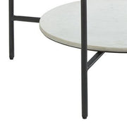 Benzara Glass Top Round Cocktail Table with Marble Shelf, Black and White