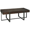 Benzara Rectangular Wooden Top Cocktail Table with Metal Base, Brown and Black