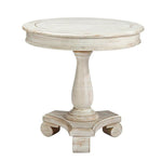 Benzara Wooden Round Accent Table with Pedestal Base, Antique White