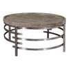 Benzara Wood Top Round Cocktail Table with Metal Base, Brown and Gray