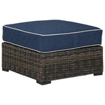 Benzara Handwoven Wicker Frame Ottoman with Cushion Seat, Brown and Blue