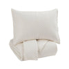 Benzara Fabric Upholstered 3 Piece King Quilt Set with Diamond Quilting, Ivory