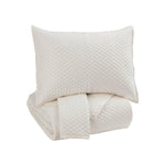 Benzara Fabric Upholstered 3 Piece Queen Quilt Set with Diamond Quilting, Ivory