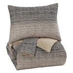 Benzara Dual Tone 3 Piece Cotton King Duvet Cover, Brown and Gray