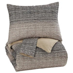 Benzara Dual Tone 3 Piece Cotton Queen Duvet Cover, Brown and Gray