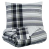 Benzara 3 Piece Fabric King Comforter Set with Plaid Pattern, Black and Gray