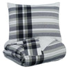 Benzara 3 Piece Fabric Queen Comforter Set with Plaid Pattern, Black and Gray
