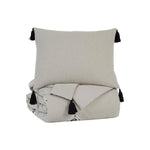 Benzara 3 Piece Fabric Ikat Pattern Queen Comforter Set, Gray and Black