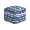 Benzara Fabric Pouf with Handwoven Tassel Design, Blue and White