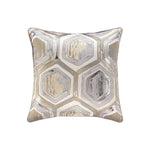 Benzara Fabric Pillow with Hexagonal Print and Zipper Closure, Set of 4, Silver