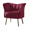 Benzara Channel Tufted Flared Back Accent Chair with Slanted Legs, Red and Gold