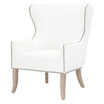 Benzara Fabric Upholstered Club Chair with Nailhead Trim, White and Brown