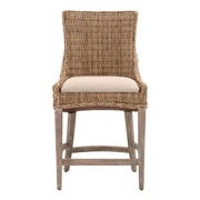 Benzara Wicker and Fabric Counter Stool with Wood Frame, Set of 2, Brown and Gray
