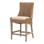 Benzara Wicker and Fabric Counter Stool with Wood Frame, Set of 2, Brown and Gray