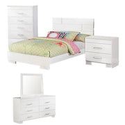 Benzara Contemporary 5 Piece Glossy Wooden Full Bedroom Set, White