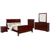 Benzara Queen Size Sleigh Wooden 5 Piece Bedroom Set, Cherry