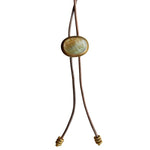 Benzara BM229271 Oval Shape Pearl Accent Bolo Tie with Leather Cord, Brass