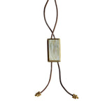 Benzara BM229273 Rectangular Shape Pearl Accent Bolo Tie with Leather Cord, Brass