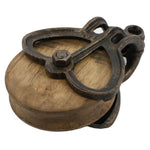 Benzara BM229275 Farmhouse Style Metal and Wooden Frame Pulley, Brown