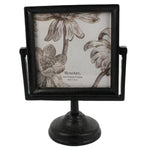 Benzara BM229276 4 x 4 Cast Iron Picture Frame with Pedestal Base and Tubular Support, Black