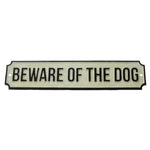 Benzara BM229291 BEWARE OF THE DOG Metal Sign Plate with Chiseled Edges, White and Black