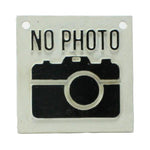 Benzara BM229295 Square NO PHOTO Logo Metal Sign Plate, White and Black